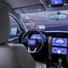 Car interior with a HUD in the windshield